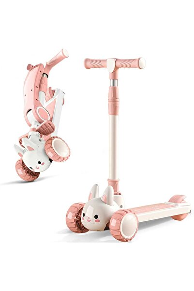Elindor Trotinetă pentru copii cu scaun, convertibilă 2 în 1, roți cu lumină LED, 3-12 ani, până la 100 kg, roz