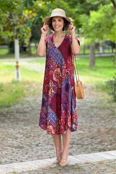 Nevin Kaya Moda Red Amber Pattern Afitap Dress