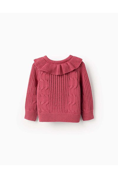 Ziddy Lace Knit Cardigan with Effects and Ruffles for Baby Girls, Pink