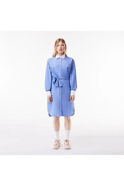 Lacoste Women's Long Sleeved Striped Cotton Poplin Dress