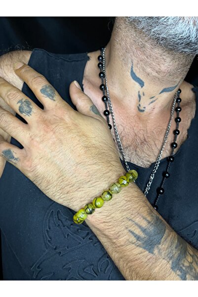 Mos Tespih سوار من حجر العقيق الأخضر الطبيعي مكون من 19 حجرًا