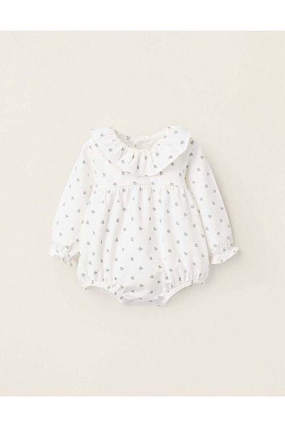 Ziddy Bodysuit with Pattern and Ruffles for Newborn Girls 'Flowers', White