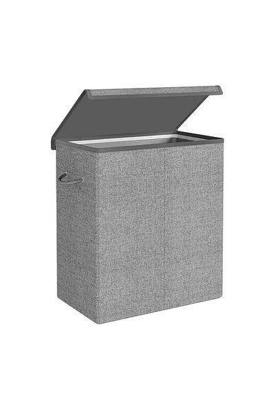 SONGMICS Textile laundry basket, foldable, 2 compartments, removable bags, 142L, 60x36x66cm, gray