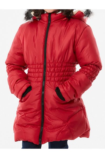 İrem Çocuk Giyim Girl's Red Coat with Elastic Waist and Sleeves