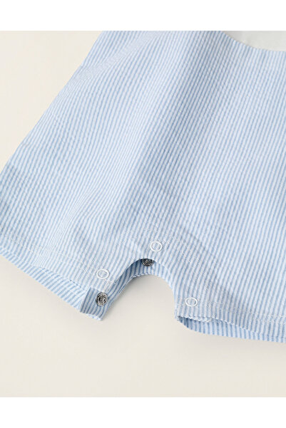 Ziddy Striped Dual-Fabric Romper for Newborns, White/Blue