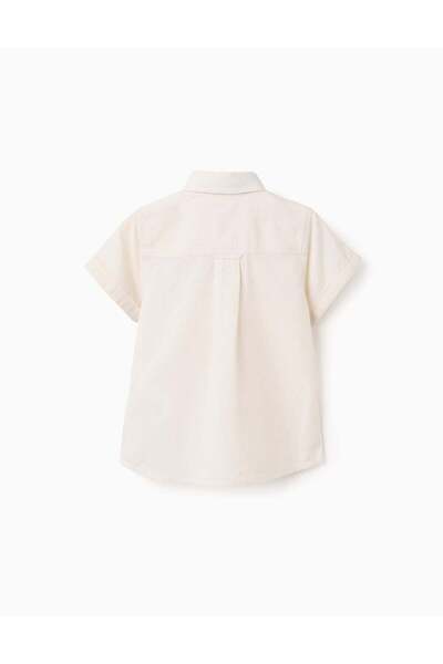 Ziddy Short Sleeve Plain Cotton Shirt for Baby Boys, Beige