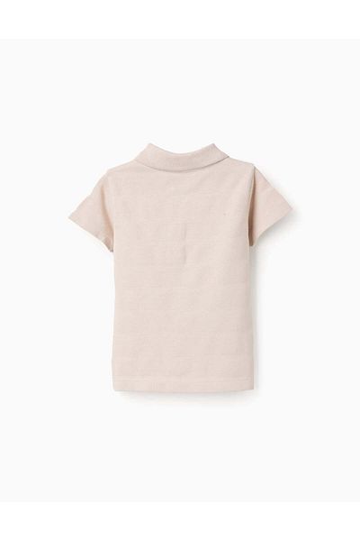 Ziddy Cotton Striped Textured Polo-shirt for Baby Boys, Beige