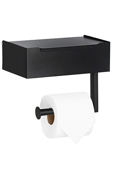 SERSIMO Suport hartie igienica din otel cu sertar depozitare, sistem montare inclus, 22cm, negru bej