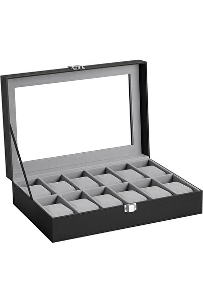 OEM SONGMICS Watch storage and organization box, with 12 compartments, synthetic leather, with glass lid,