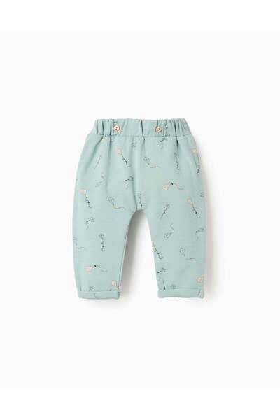 Ziddy Brushed Trousers with Motif for Newborns 'Parrot', Aqua Green
