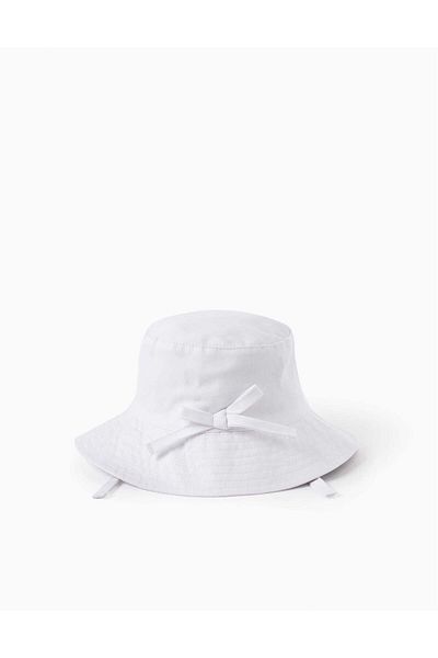 Ziddy Hat in Twill with Bow for Baby and Girl, White