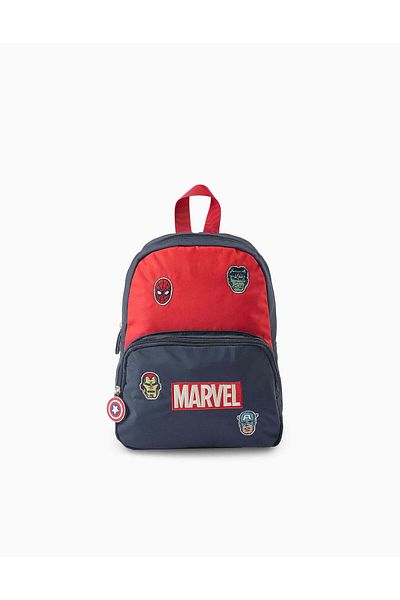 Ziddy Marvel Embroidered Backpack for Babies and Boys, Dark Blue/Red