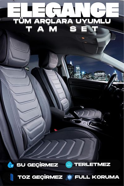 PlusOto Full Orthopedic Anti-Sweat Elegance Series Auto Seat Cover Compatible with All Vehicles Set of 5
