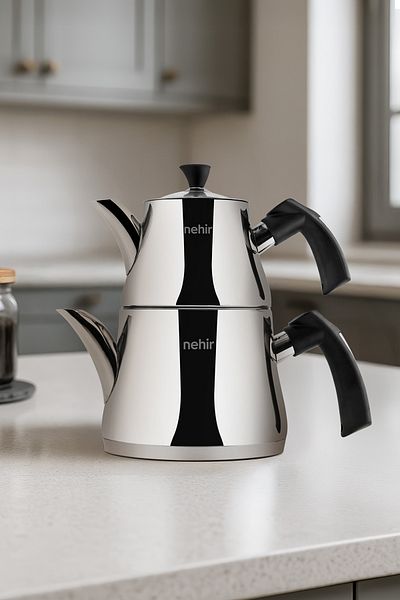 Nehir Almira Maxi Size Stainless Steel 1.10-2.25 Lt. Teapot Set