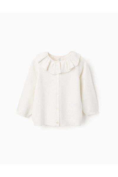 Ziddy Cardigan with Ruffle Collar for Baby Girls, White