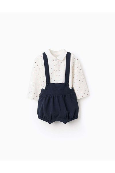 Ziddy Bodysuit + Jumpsuit for Newborns 'Keys', White/Blue