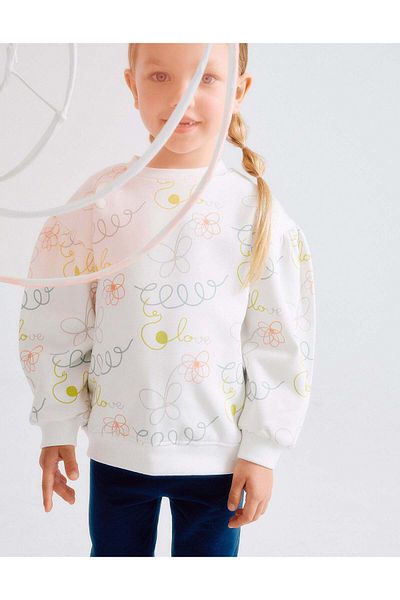 Ziddy Floral Sweatshirt + Flared Jeggings for Girls, White/Blue