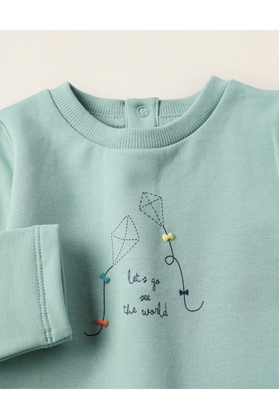 Ziddy Brushed Sweatshirt + Trousers for Newborns 'Kite', Green