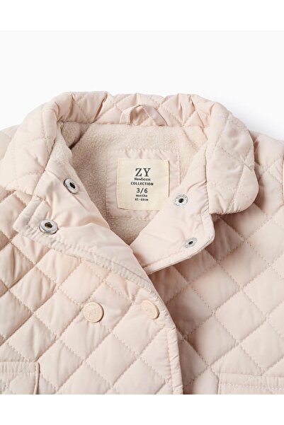 Ziddy Quilted jacket with removable hood for newborn girls, beige