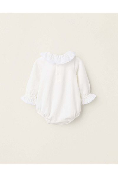 Ziddy Bodysuit with Ruffles and Crochet for Newborn Girls, White
