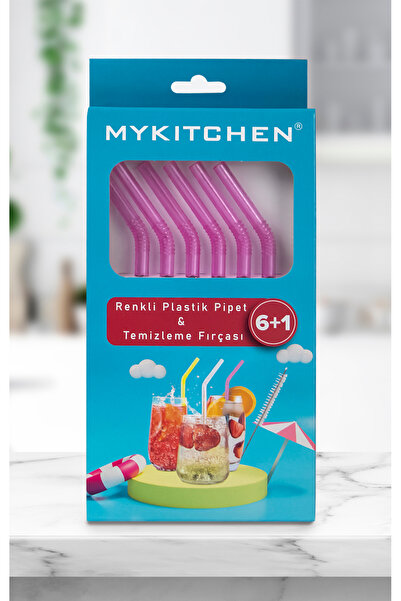 My Kitchen Pembe Renkli Plastik Pipet ve Temizleme Fırçası - 6'lı Kristal Pembe Renkli Pipet
