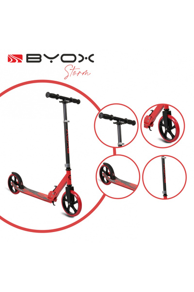 byox Folding scooter with aluminum frame, adjustable handlebar Storm Red recommended for ages 5 and up