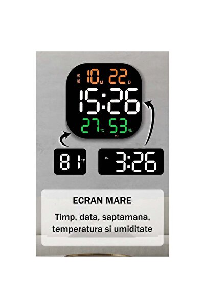 VTM RGB Digital Clock with LED, Calendar, Stopwatch, Alarm, Thermometer, Snooze, 32x32cm