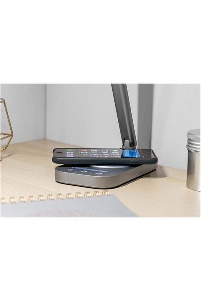 GTV Lampă de birou LED Bressi, încărcare wireless, 8W, 450lm, lumină rece, neutră, caldă, gri+negru, IP20,