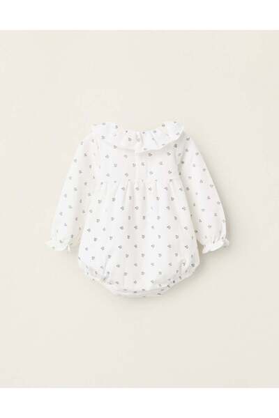 Ziddy Bodysuit with Pattern and Ruffles for Newborn Girls 'Flowers', White