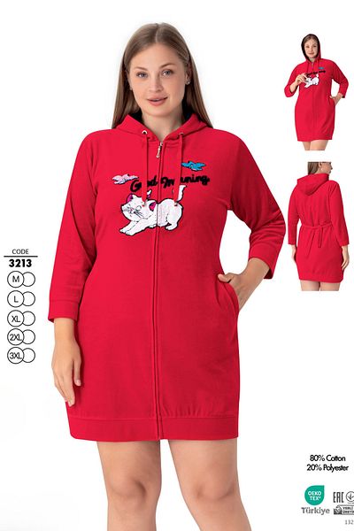 ROMEO LİFE Women's Plus Size Cotton Velvet Zipper Dress 3213