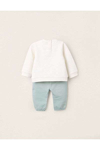 Ziddy Brushed Sweatshirt + Trousers for Newborns 'Winnie', White/Green