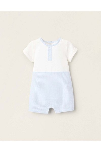 Ziddy Striped Dual-Fabric Romper for Newborns, White/Blue