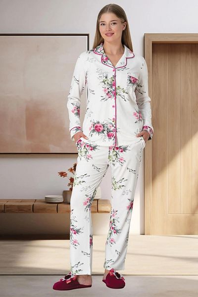 Mavelle Women's Fuchsia Floral Patterned Pajama Set 5927
