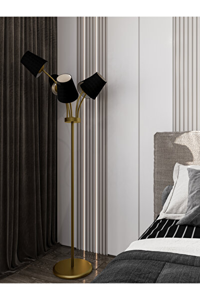 avizade FLORİNA Modern Eskitme Metal 5 Siyah Kumaş Başlıklı Asimetrik Metal Lambader