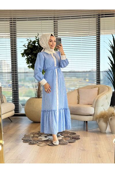 ALANURMODA 4501 Longitudinal Striped Dress