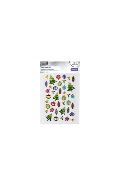 Evia Set of 3D Decorative Stickers with Christmas Tree and Ornaments, 40 Pieces, White
