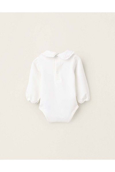 Ziddy Bodysuit with Peter Pan Collar and Ruffles for Newborn Girls 'Blooming', White