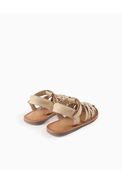 Ziddy Braided Leather Sandals for Newborns, Beige