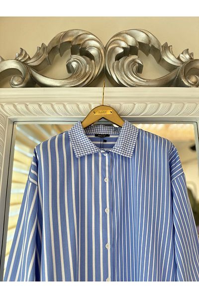 Invee 7082 Striped Cotton Shirt - Blue