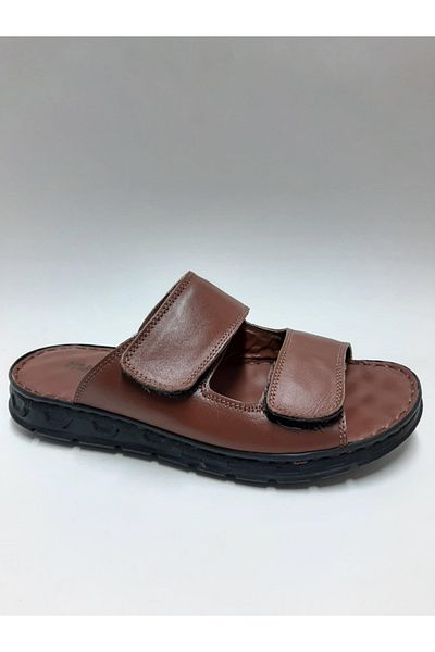 marutti Genuine Leather Double Sticked Toe Open Comfortable Taba Color Men's Slippers
