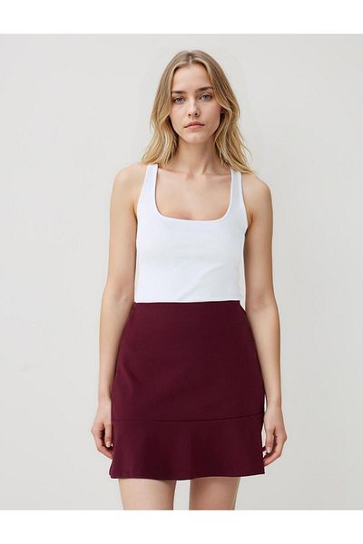 Jimmy Key Burgundy Straight Cut Regular Waist Mini Knitted Skirt