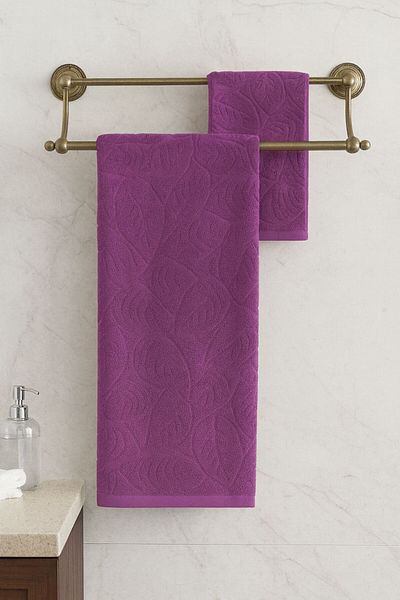 Violacasa Set de baie din jacquard din bumbac 100% mărime mare 2 bucăți Babil