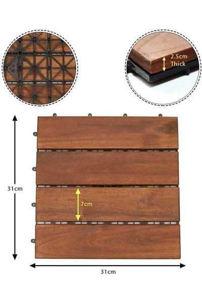 Generic JMK - Outdoor Interlocking Deck Tiles, Wood-Look, Brown, 1 Box, 11 Pic (1 Square Meter)