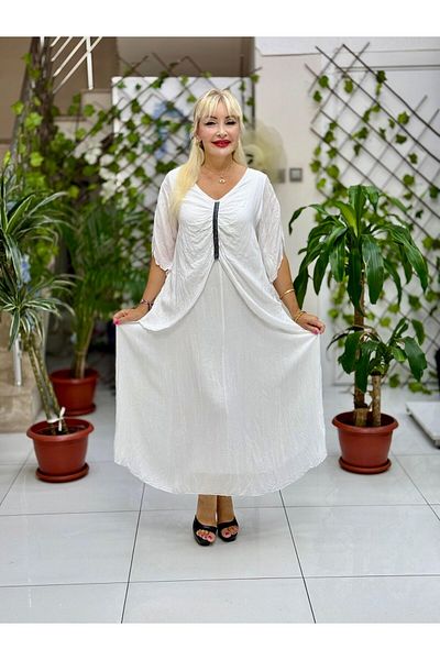 Punta Otantik Vl7010 Gathered Half Sleeve Voile Dress White