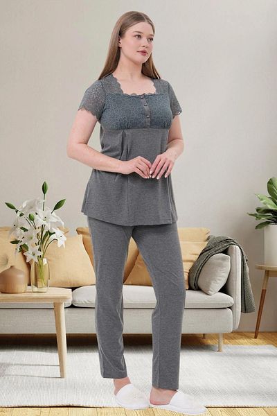 Mavelle Women's Lace Detailed Maternity Maternity Pajama Set 6003
