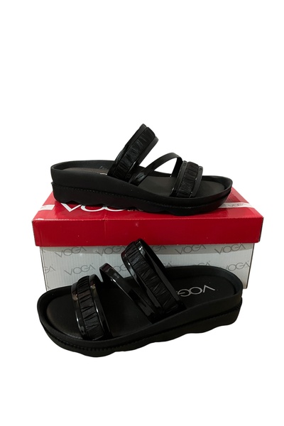 Voga siyah rugan üç bantlı ortopedik terlik