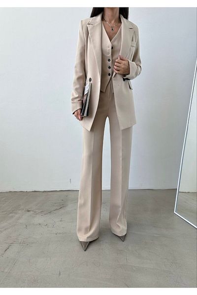 Moda İkra jacket vest palazzo pants 3-piece suit