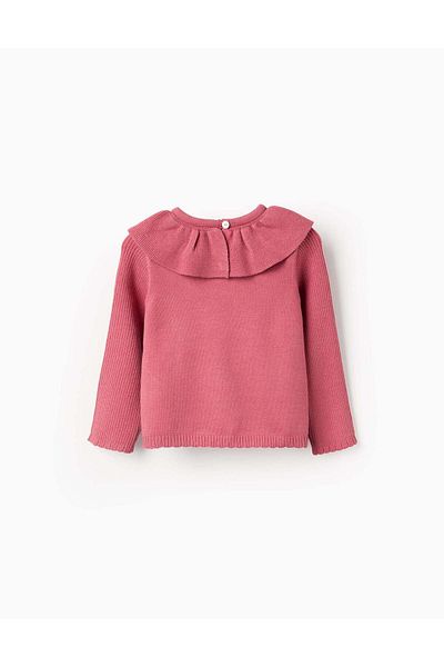 Ziddy Knitted Cardigan with Ruffle Collar for Newborn Girls, Pink