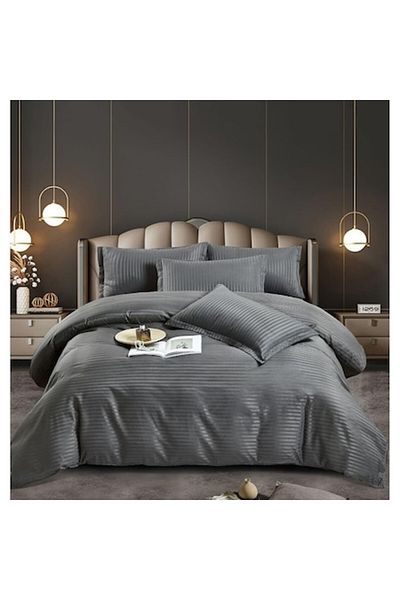Casa Pucioasa Casa Pucioasa double bed linen, 6 pieces, Damask, thick cotton, with elastic, color Black