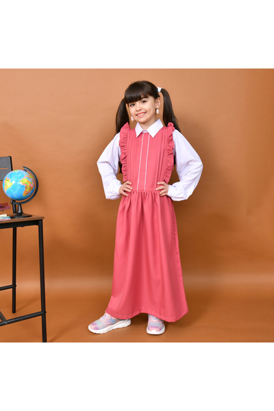 HAWRAA مريول تالا وردي :تصميم بكشكش جانبي مع قيطان ابيض من الامام